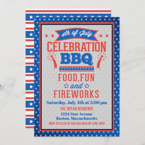 Fourth of July Celebration BBQ Party Invitation