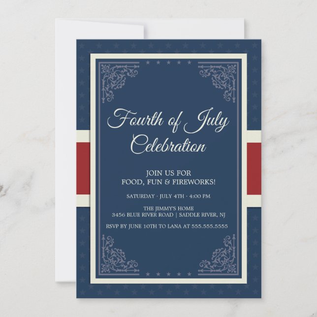 Fourth of July Celebration Blue Invitation (Front)