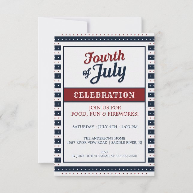 Fourth of July Celebration Stars & Stripes Invitation (Front)