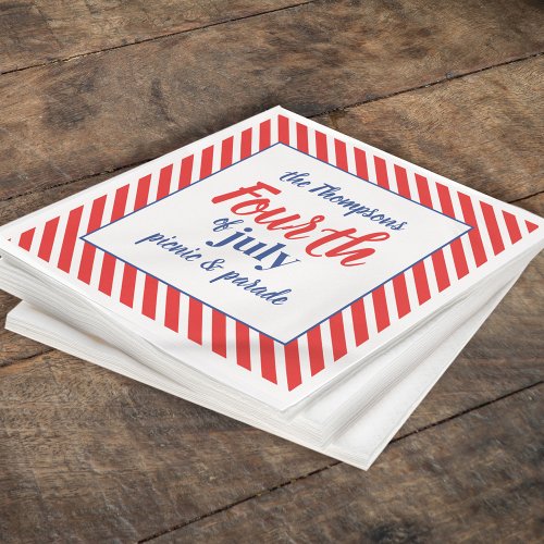 Fourth of July Cute Blue White Patriotic Stripes Napkins