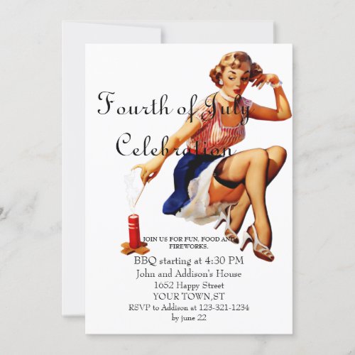 Fourth of JULY  Cute PIN UP GIRL Invitation