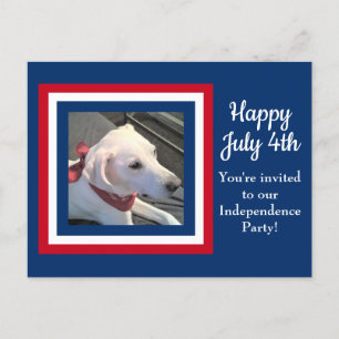 Fourth of July Cute Red White Blue Dog Invitation Postcard