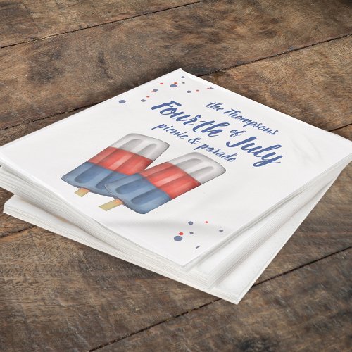 Fourth of July Cute Whimsical Popsicle Watercolor Napkins