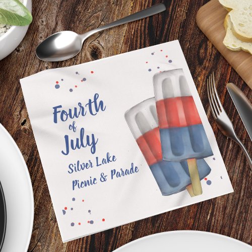 Fourth of July Cute Whimsical Popsicle Watercolor Napkins