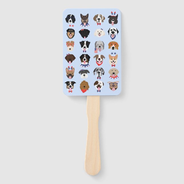 Fourth Of July Dog Faces Hand Fan (Front)