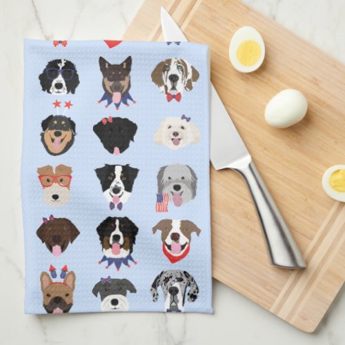 Fourth Of July Dog Faces Kitchen Towel