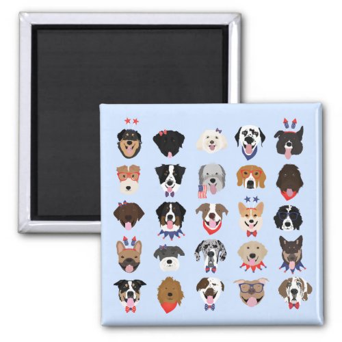 Fourth Of July Dog Faces Magnet