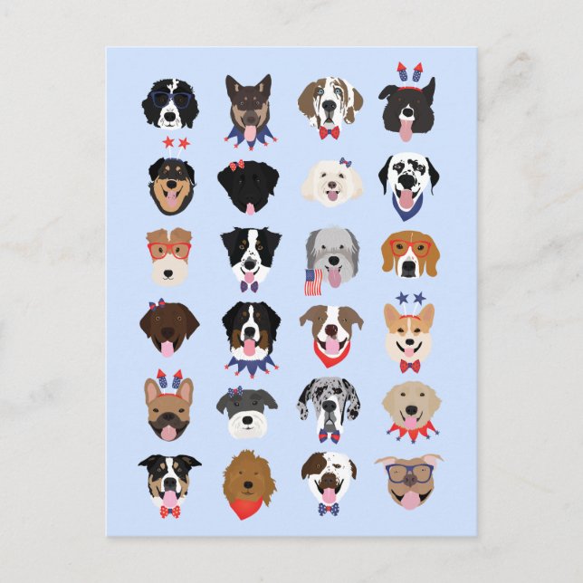 Fourth Of July Dog Faces Postcard (Front)