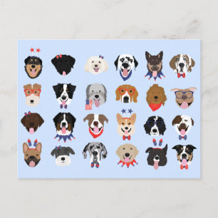 Fourth Of July Dog Faces Postcard