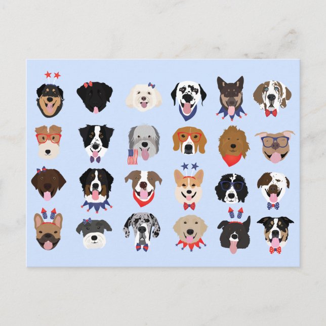 Fourth Of July Dog Faces Postcard (Front)