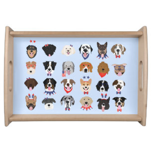 Fourth Of July Dog Faces Serving Tray