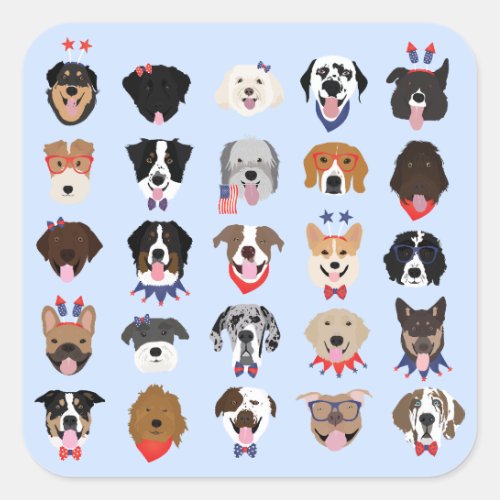 Fourth Of July Dog Faces Square Sticker