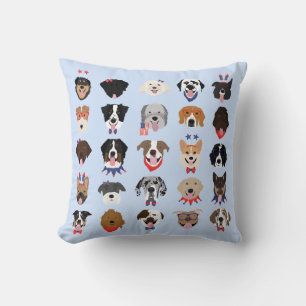 Fourth Of July Dog Faces Throw Pillow