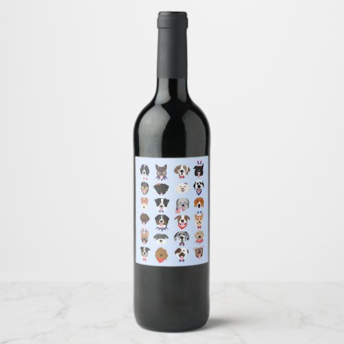 Fourth Of July Dog Faces Wine Label