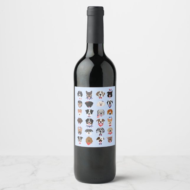 Fourth Of July Dog Faces Wine Label (Front)