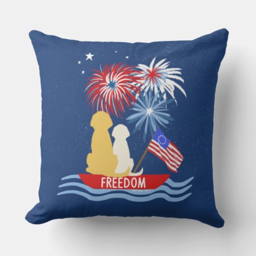 Fourth of July Dogs at Fireworks Outdoor Pillow