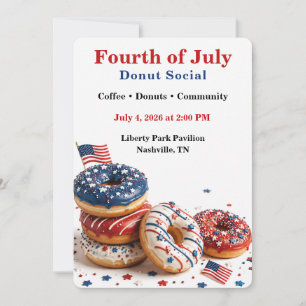 Fourth of July Donut Social - Red White and blue Invitation