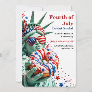 Fourth of July Donut Social - Red White and blue Invitation