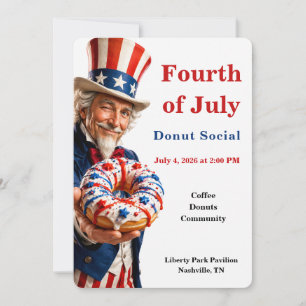 Fourth of July Donut Social - Red White and blue Invitation