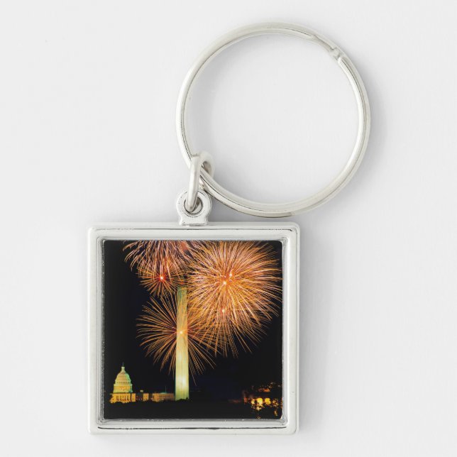 Fourth of July, Firework Display, Skyline Keychain (Front)
