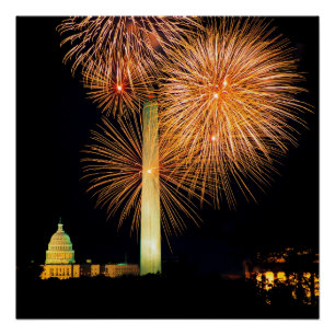 Fourth of July, Firework Display, Skyline Poster