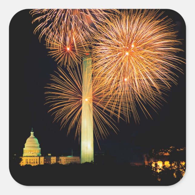 Fourth of July, Firework Display, Skyline Square Sticker (Front)