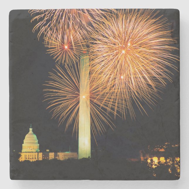 Fourth of July, Firework Display, Skyline Stone Coaster (Front)