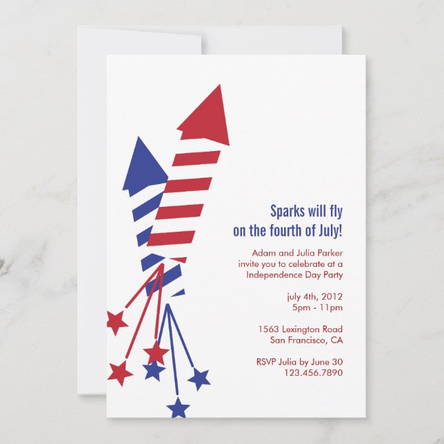 Fourth of July Firework Rockets BBQ Invitation (Front)