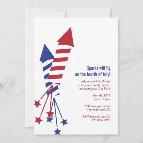 Fourth of July Firework Rockets BBQ Invitation