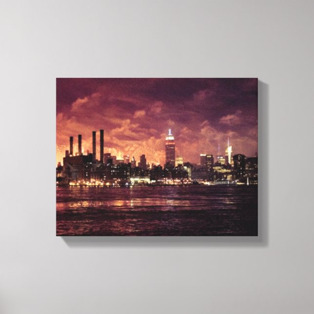 Fourth of July Fireworks behind Manhattan Canvas Print (Front)