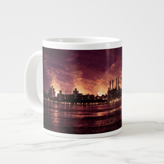 Fourth of July Fireworks behind Manhattan Giant Coffee Mug (Front Left)