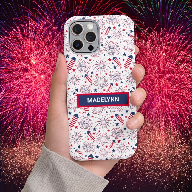 Fourth of July Fireworks Pattern Custom Name Case-Mate iPhone Case (Creator Uploaded)