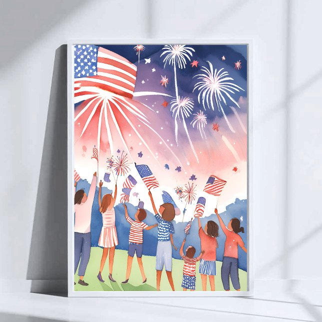 Fourth of July Fireworks | Watercolor USA Flag Poster (Creator Uploaded)