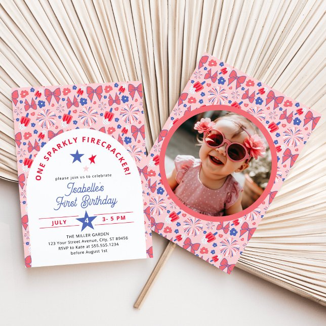 Fourth of July First Birthday 1st Birthday Photo Invitation (Creator Uploaded)