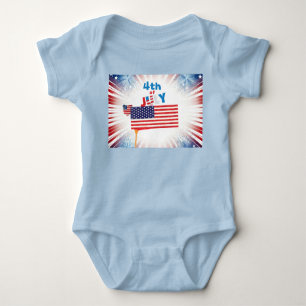 Fourth of July Flag with Fireworks Baby Bodysuit