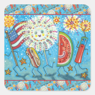 FOURTH OF JULY GANG, PARADE & FIREWORKS HOLIDAY SQUARE STICKER