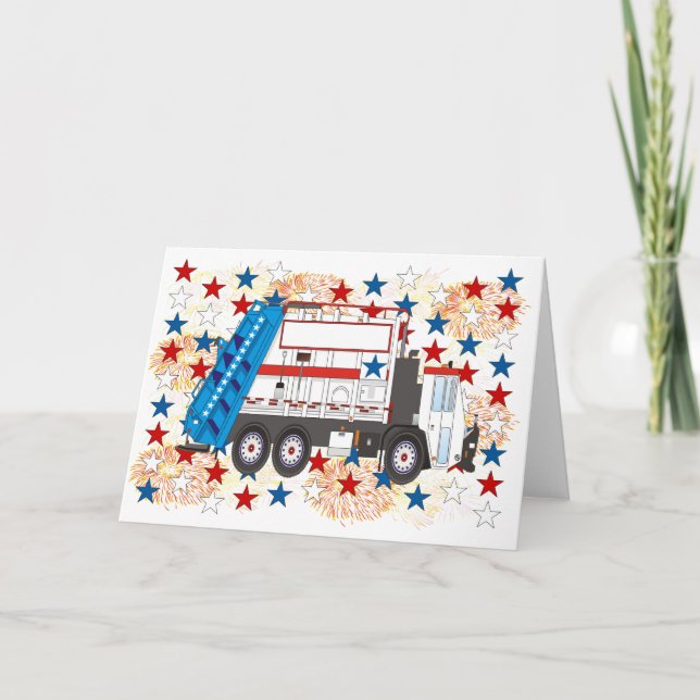 Fourth of July Garbage Truck Card (Front)