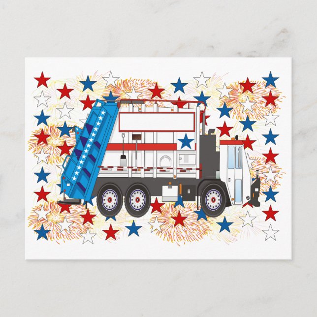 Fourth of July Garbage Truck Postcard (Front)