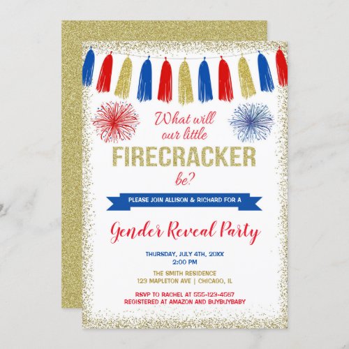 Fourth of July Gender Reveal firecracker Invitation