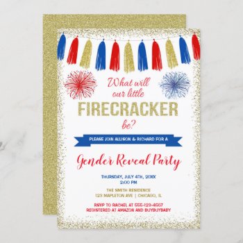 Fourth Of July Gender Reveal Firecracker Invitation by StyleswithCharm at Zazzle