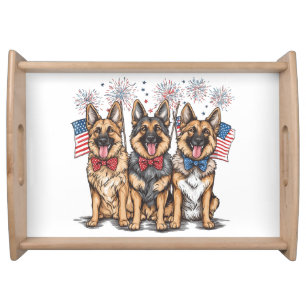 Fourth Of July German Shepherd Dogs Serving Tray