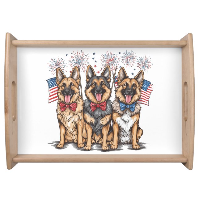 Fourth Of July German Shepherd Dogs Serving Tray (Front)