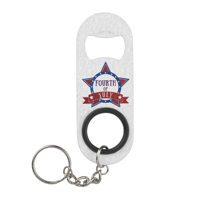 Fourth Of July Glitter Keychain Bottle Opener (Front)