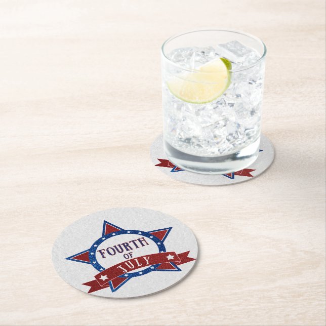 Fourth Of July Glitter Round Paper Coaster (Insitu)