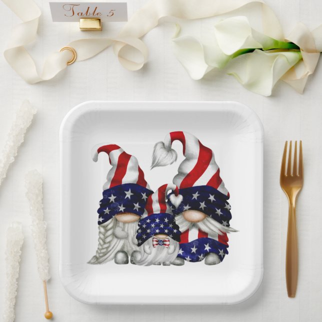 Fourth Of July Gnomes Paper Plates (Wedding)
