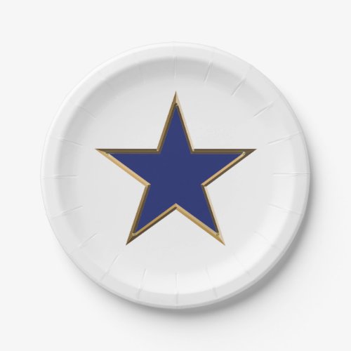 Fourth of July gold blue white patriotic star Paper Plates
