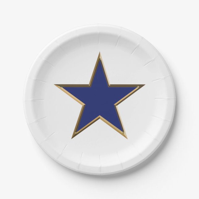 Fourth of July gold blue white patriotic star Paper Plates (Front)