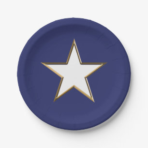 Fourth of July gold blue white star patriotic Paper Plates