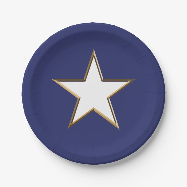 Fourth of July gold blue white star patriotic Paper Plates (Front)