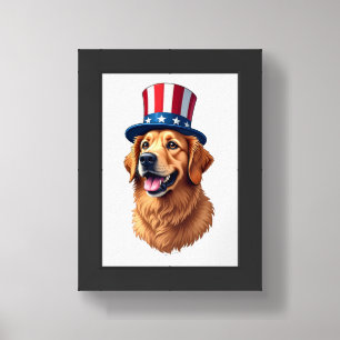 Fourth of July Golden Retriever Vintage Shirt Framed Art